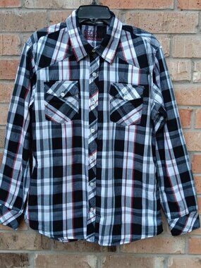 RECLAIM Standard Fit Mens Long Sleeve Western Style Shirt Plaid Size L
